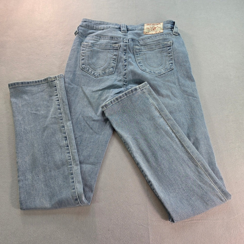 True Religion Billie Mid Rise Straight Leg Jeans Light Wash Blue Size 27 Y2K